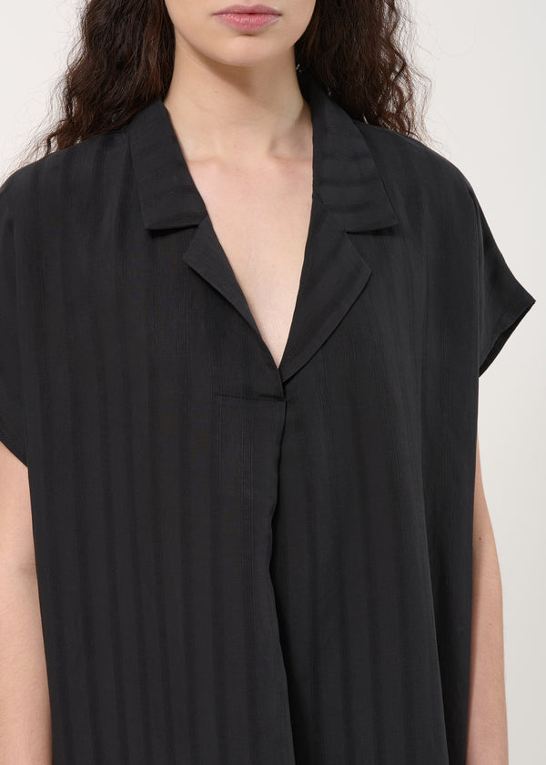 Robe droite noire à rayures texturées - NOIR#couleur_NOIR