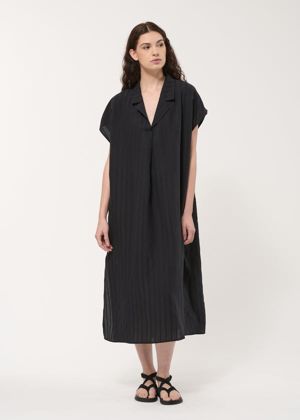 Robe droite noire à rayures texturées - NOIR#couleur_NOIR