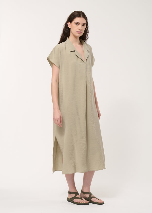 Robe droite taupe en modal gaufré - ARMY#couleur_ARMY