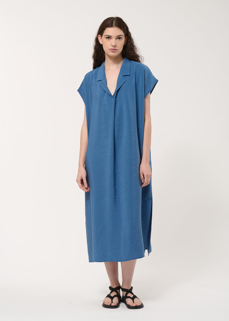 Robe droite bleue en modal gaufré - DENIM#couleur_DENIM