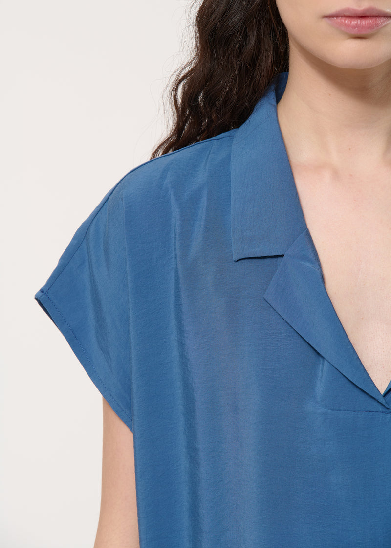 Robe droite bleue en modal gaufré - DENIM#couleur_DENIM