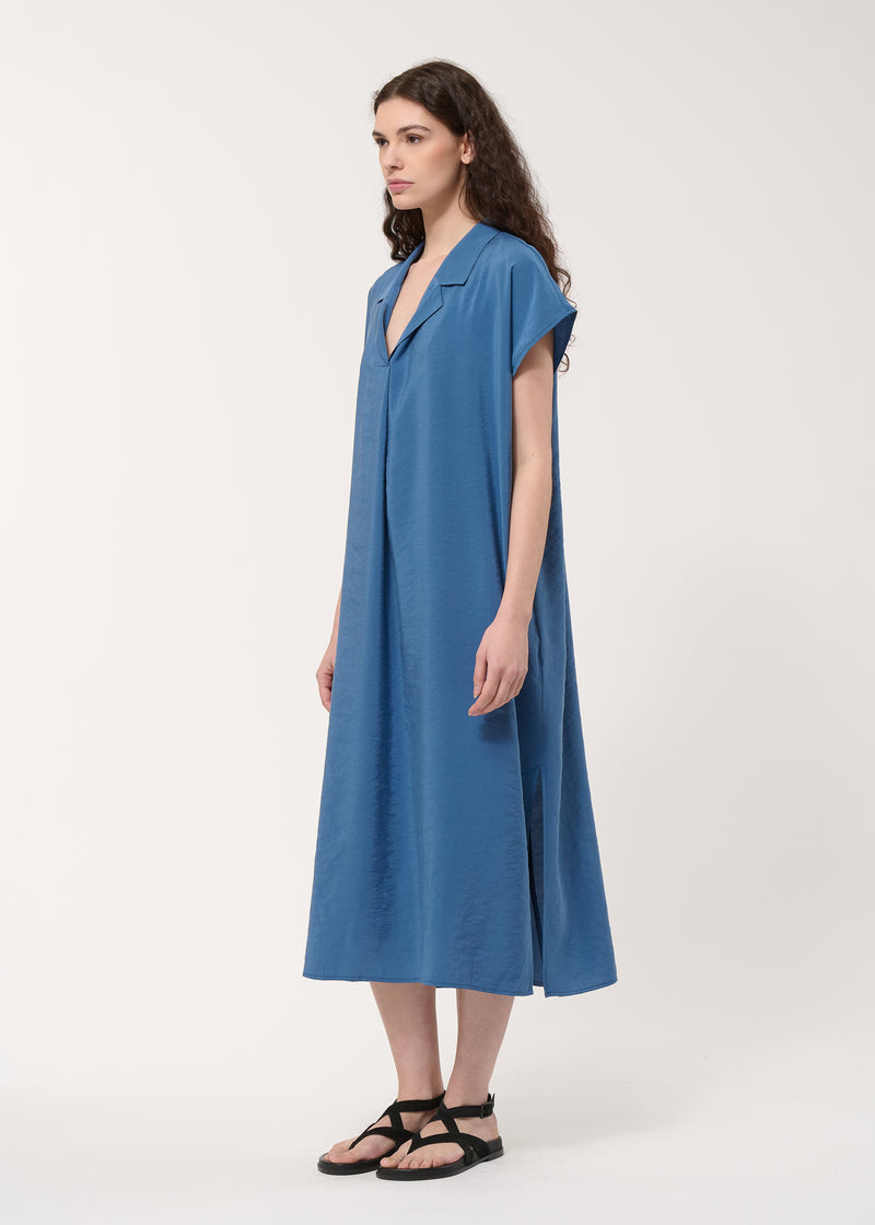 Robe droite bleue en modal gaufré - DENIM#couleur_DENIM
