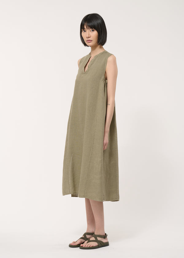 Robe kaki sans manches en lin - ARMY#couleur_ARMY