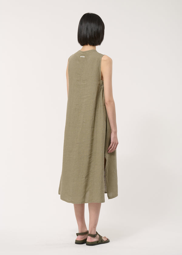 Robe kaki sans manches en lin - ARMY#couleur_ARMY