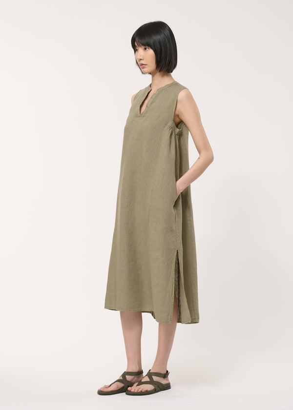 Robe kaki sans manches en lin - ARMY#couleur_ARMY