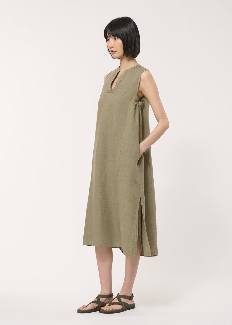 Robe kaki sans manches en lin - ARMY#couleur_ARMY