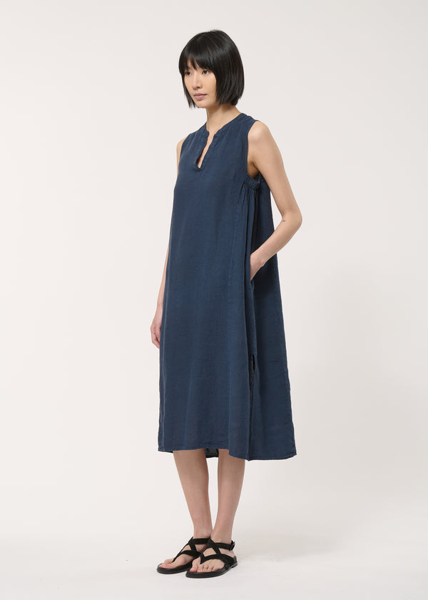 Robe bleue sans manches en lin - NAVY#couleur_NAVY