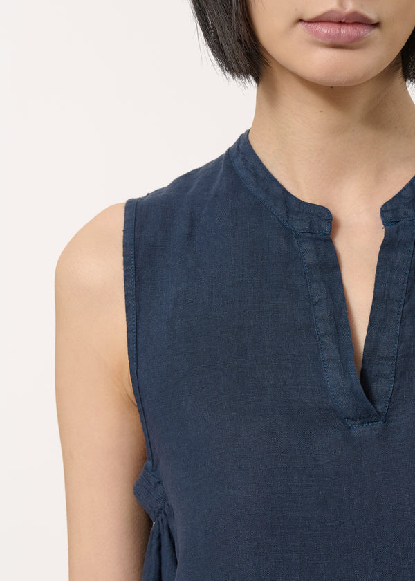 Robe bleue sans manches en lin - NAVY#couleur_NAVY