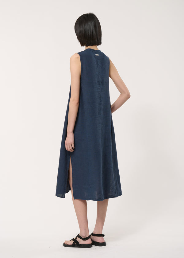 Robe bleue sans manches en lin - NAVY#couleur_NAVY