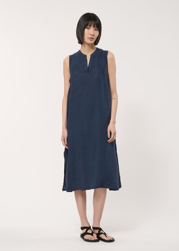 Robe bleue sans manches en lin - NAVY#couleur_NAVY