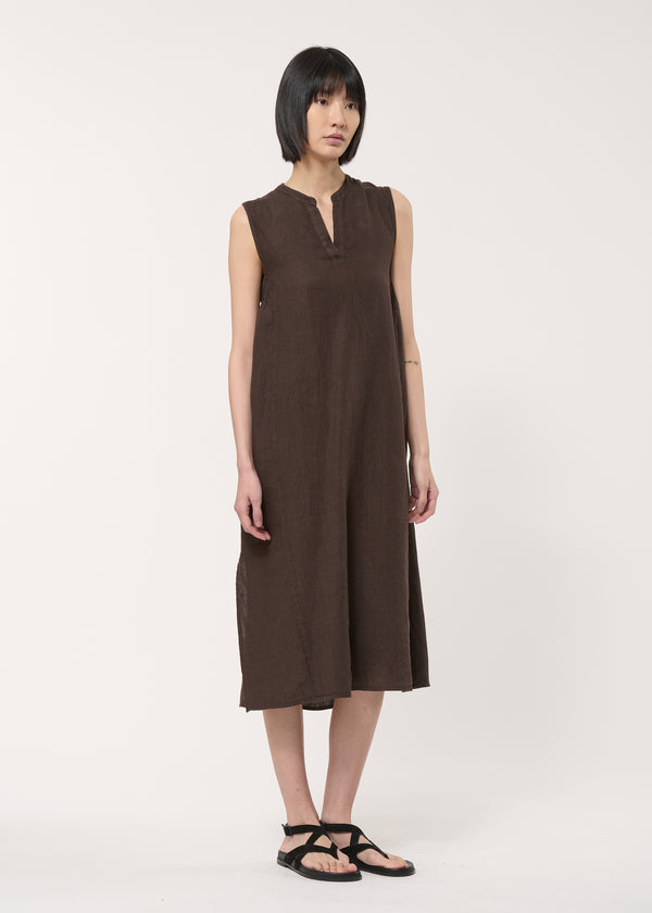 Robe marron sans manches en lin - CHOCOLAT#couleur_CHOCOLAT