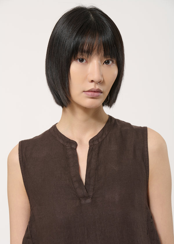 Robe marron sans manches en lin - CHOCOLAT#couleur_CHOCOLAT