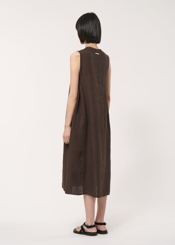 Robe marron sans manches en lin - CHOCOLAT#couleur_CHOCOLAT
