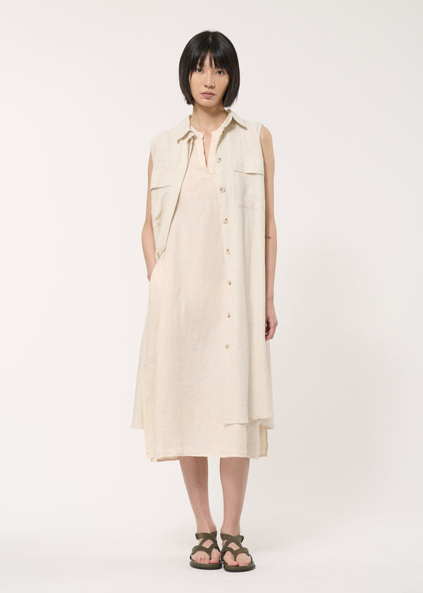 Robe beige sans manches en lin - NATUREL#couleur_NATUREL