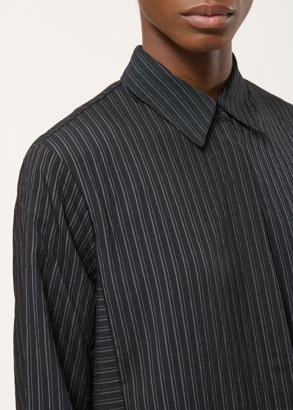 Robe chemise noire à fines rayures - NOIR#couleur_NOIR