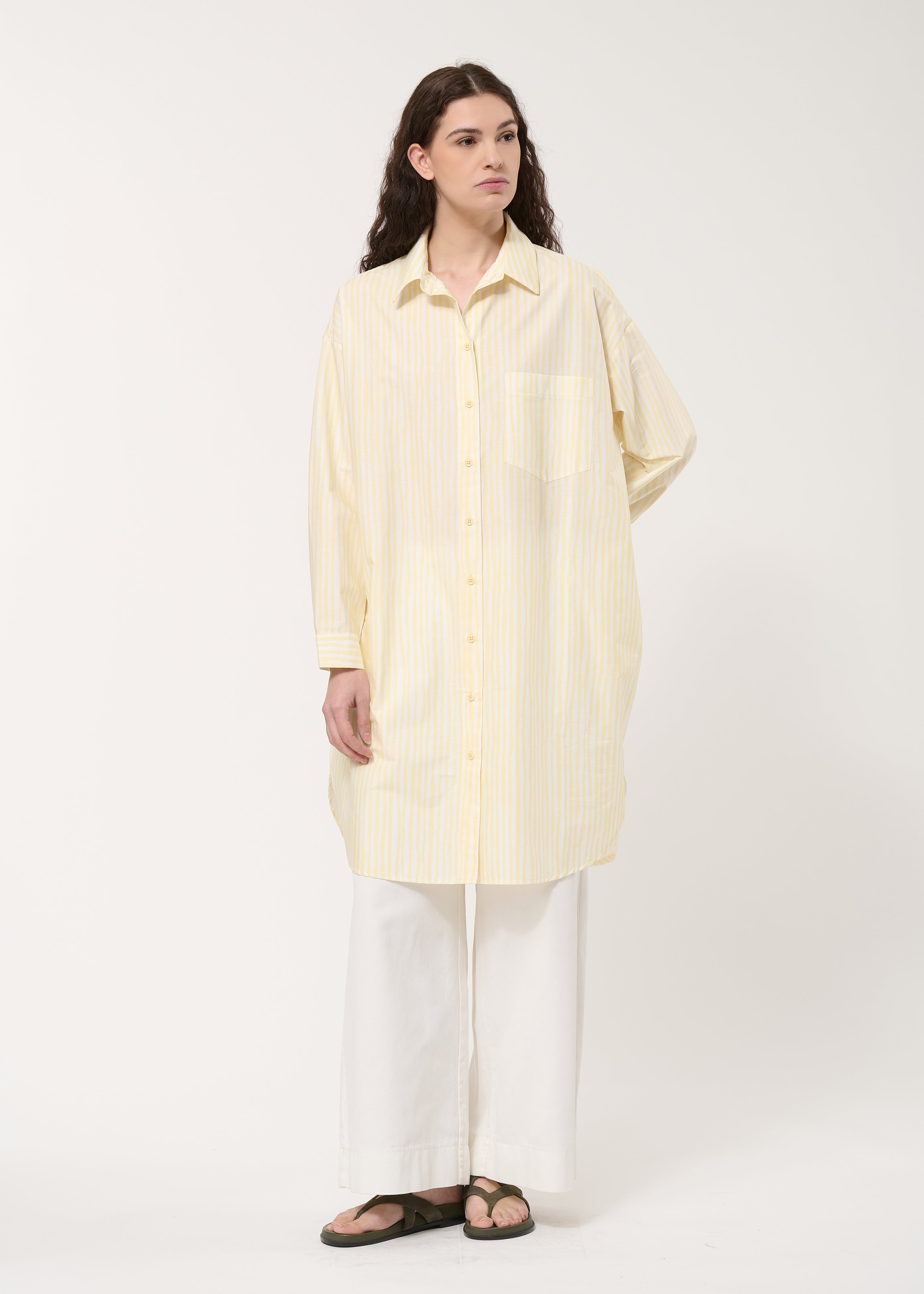 Robe chemise jaune à rayures abstraites - COLZA#couleur_COLZA