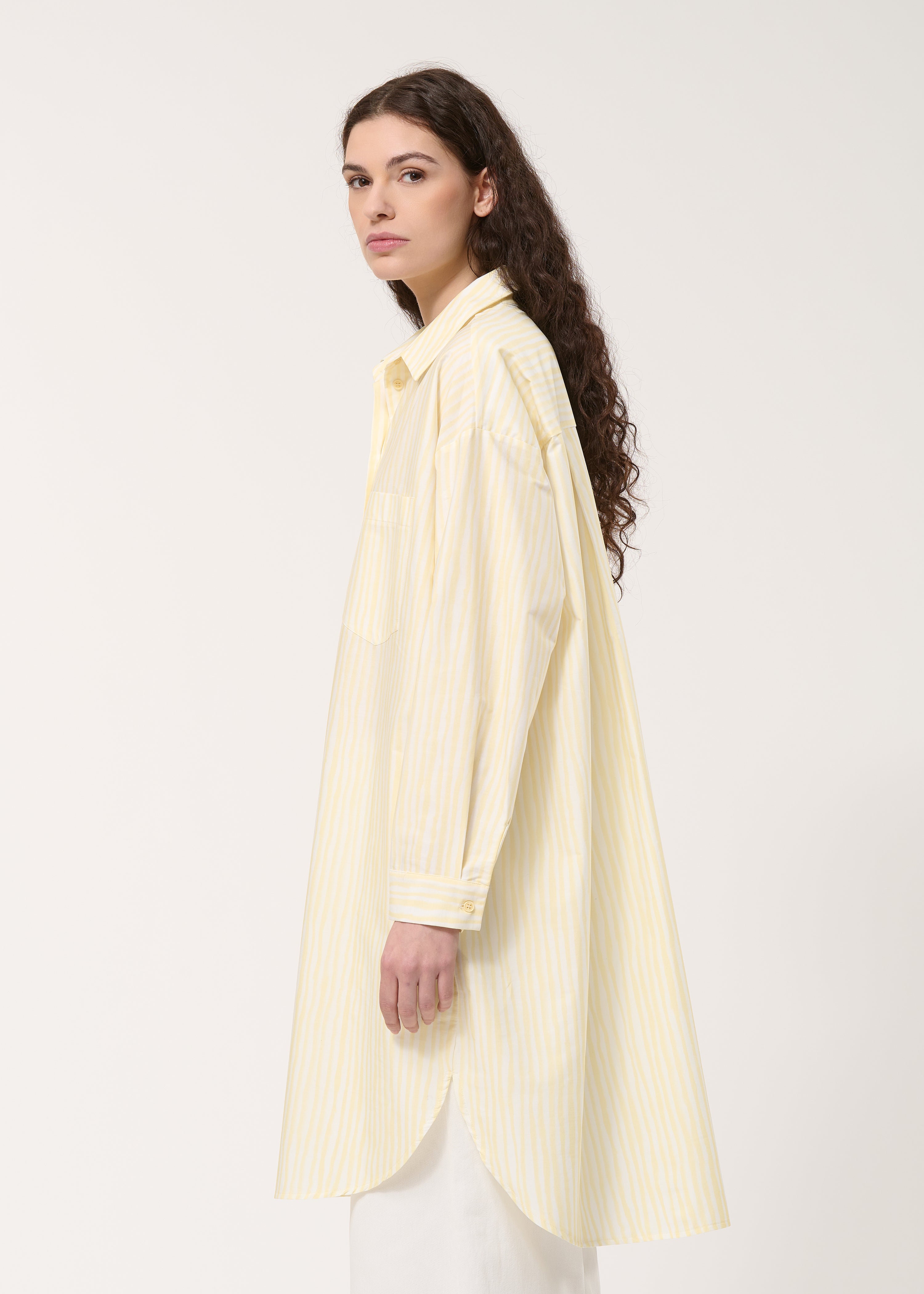 Robe chemise jaune à rayures abstraites - COLZA#couleur_COLZA