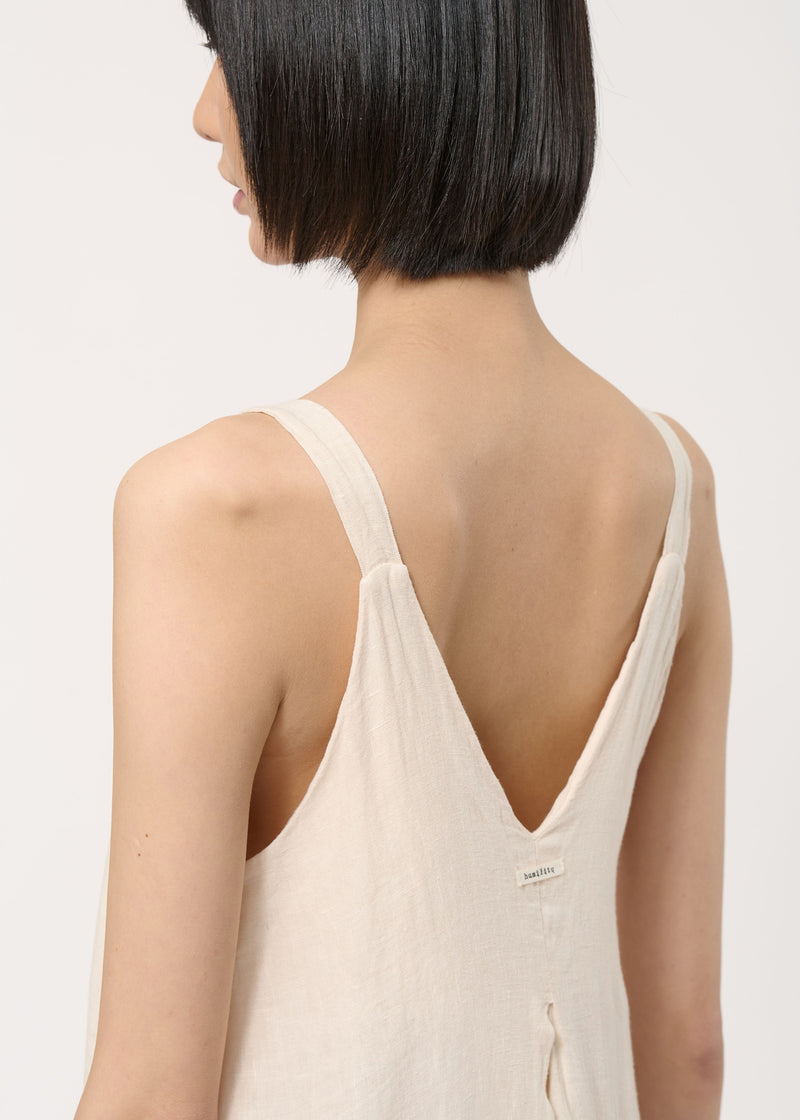 Beige long linen dress with straps