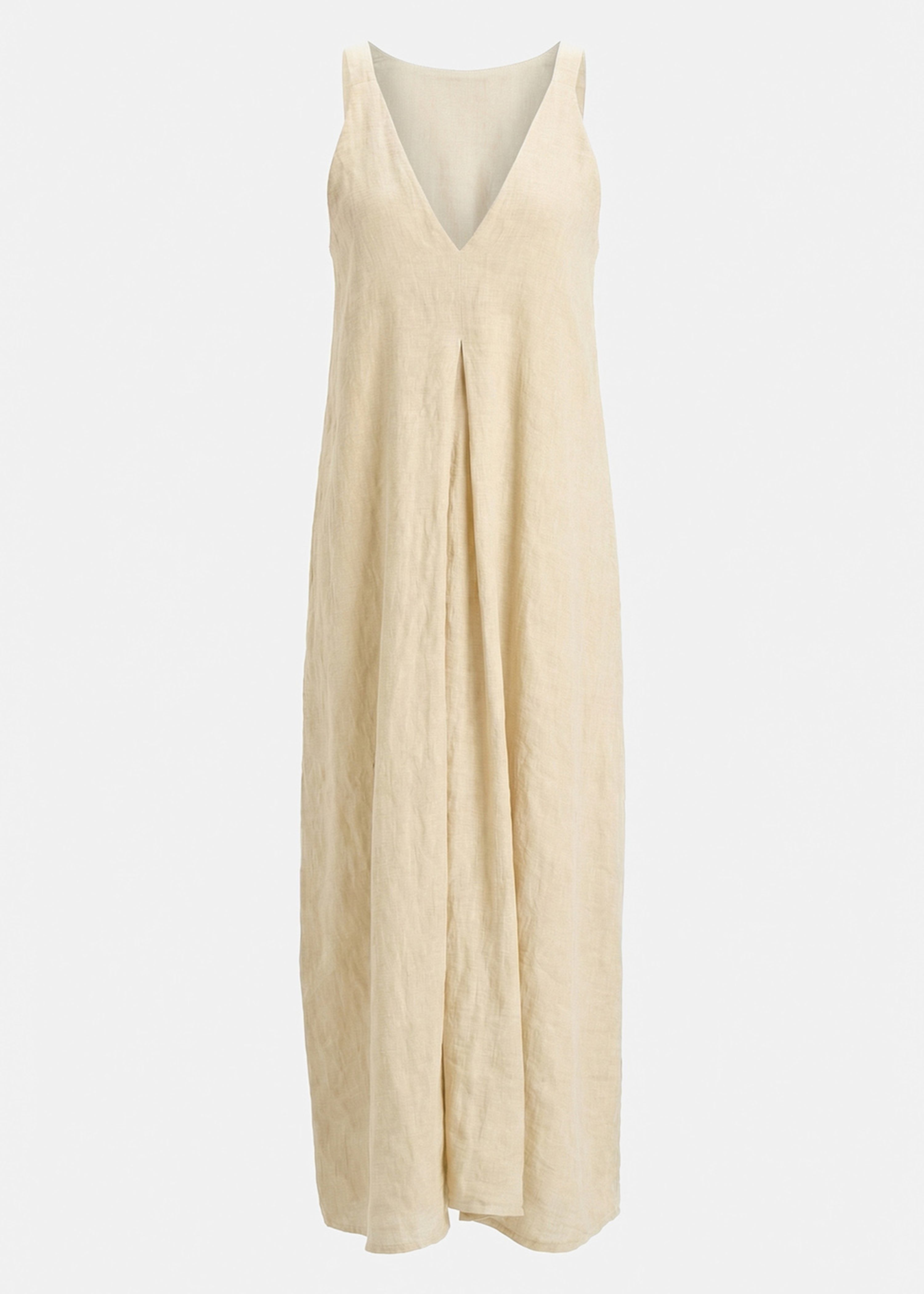Robe longue beige à bretelles en lin - NATUREL#couleur_NATUREL