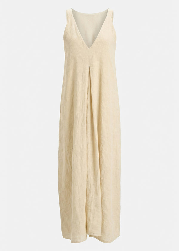 Robe longue beige à bretelles en lin - NATUREL#couleur_NATUREL