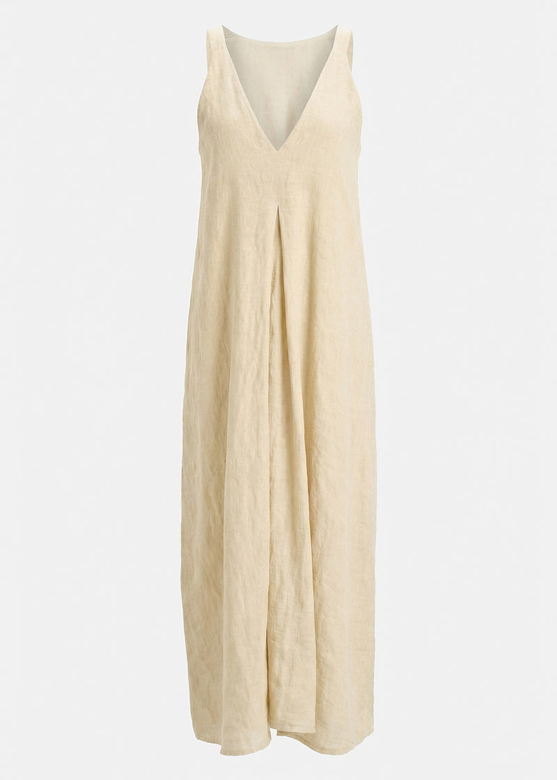 Robe longue beige à bretelles en lin - NATUREL#couleur_NATUREL