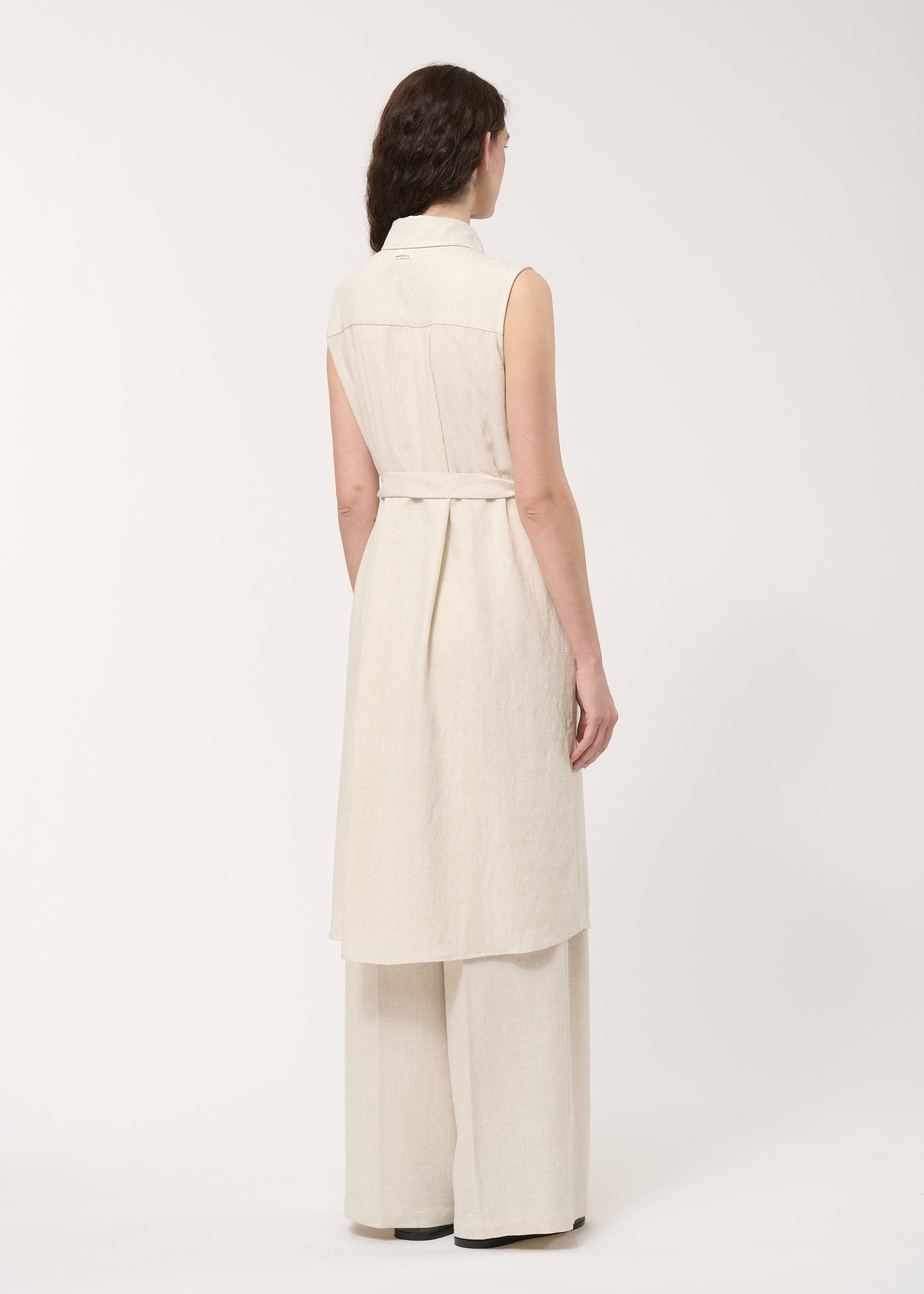 Robe chemise midi beige ceinturée - NATUREL#couleur_NATUREL