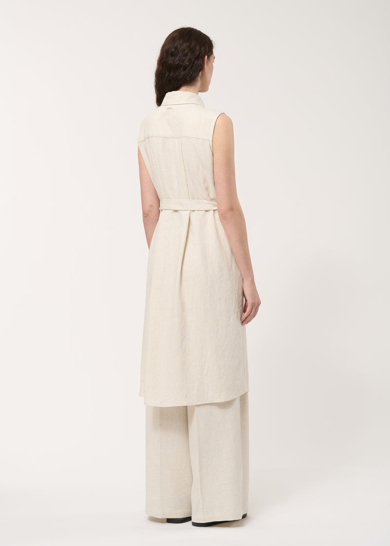Robe chemise midi beige ceinturée - NATUREL#couleur_NATUREL