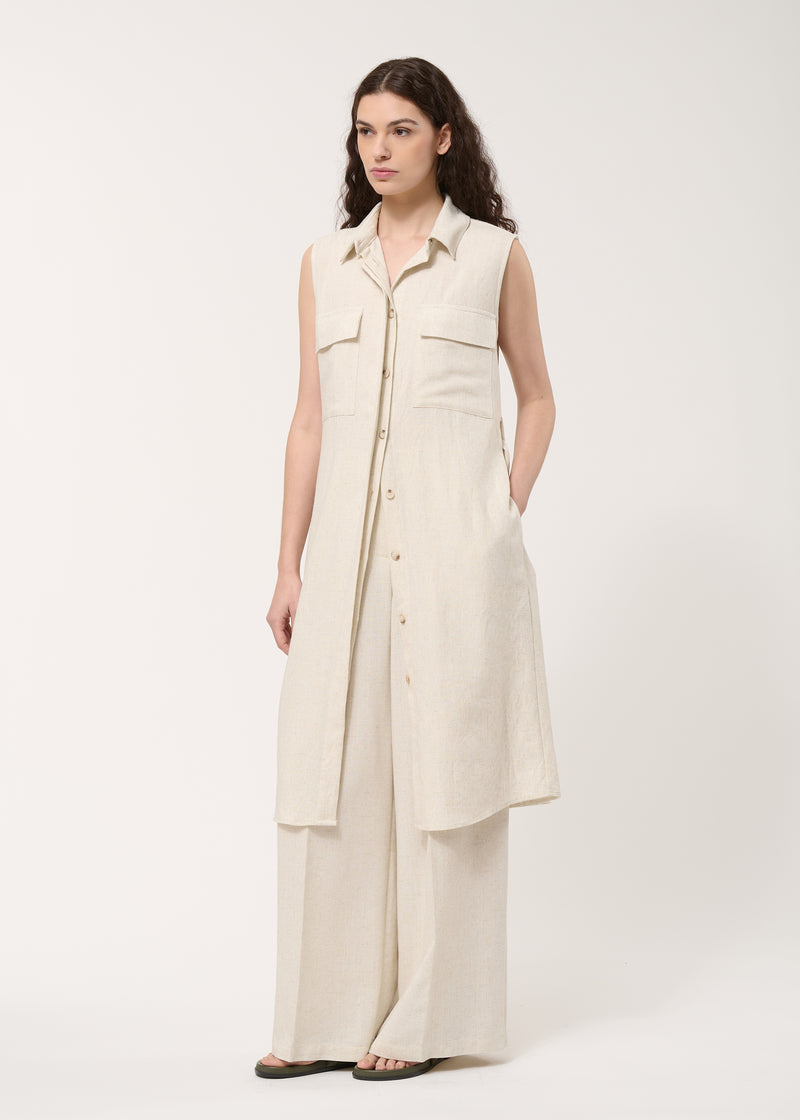 Robe chemise midi beige ceinturée - NATUREL#couleur_NATUREL