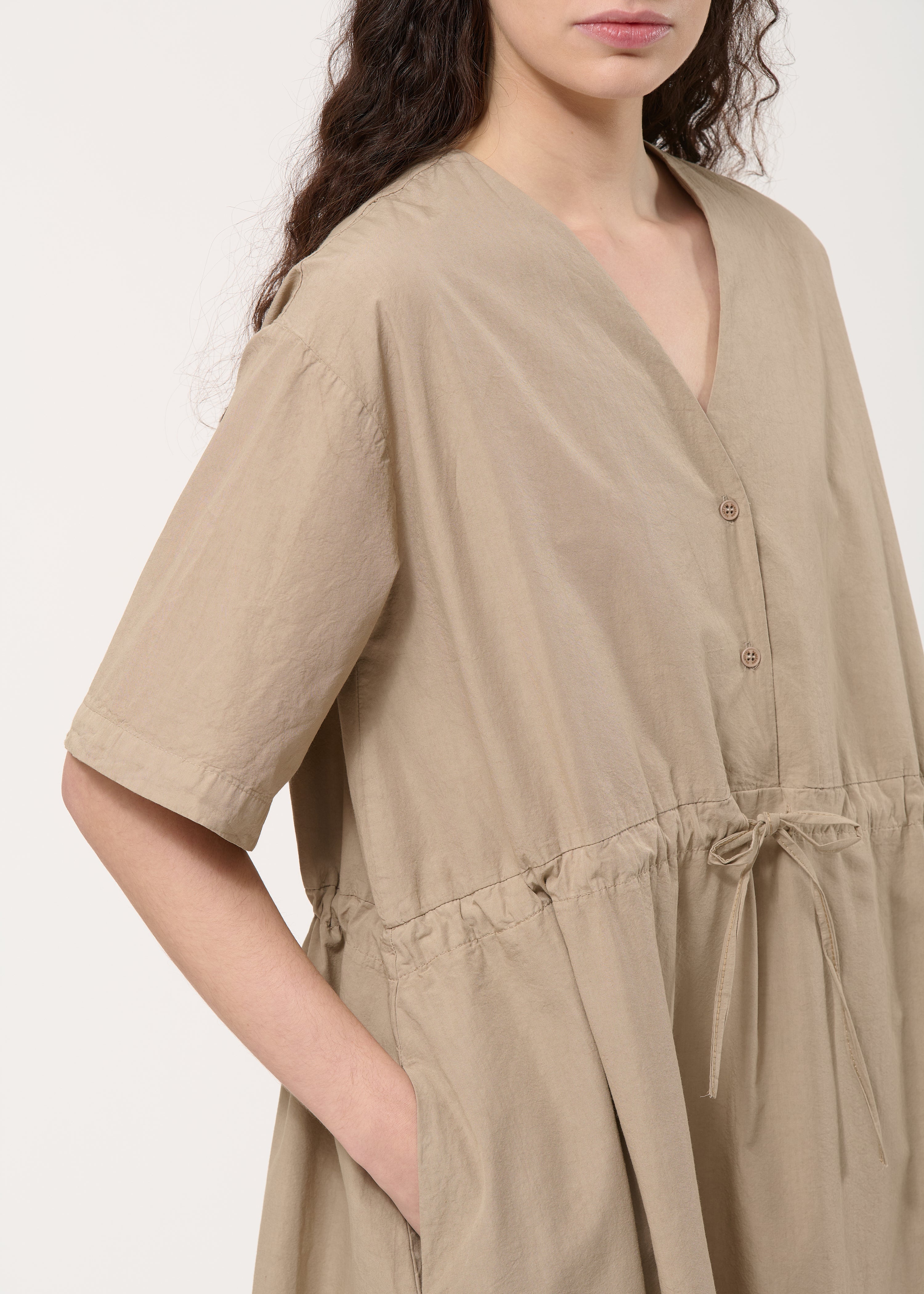 Robe longue coulissée beige  - BEIGE#couleur_BEIGE