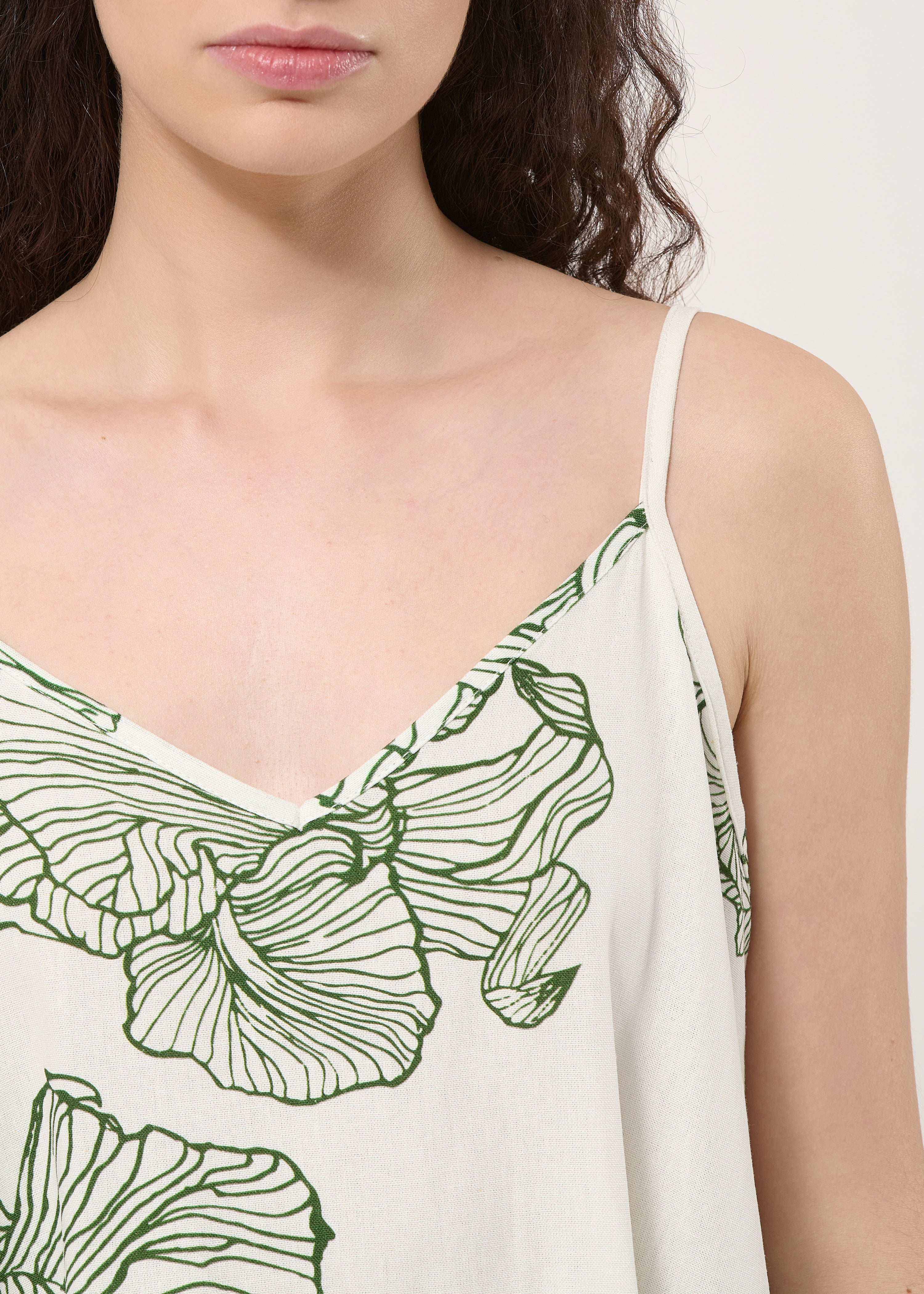 Robe longue blanche imprimée - OFF WHITE/VERT MOUSSE#couleur_OFF WHITE/VERT MOUSSE