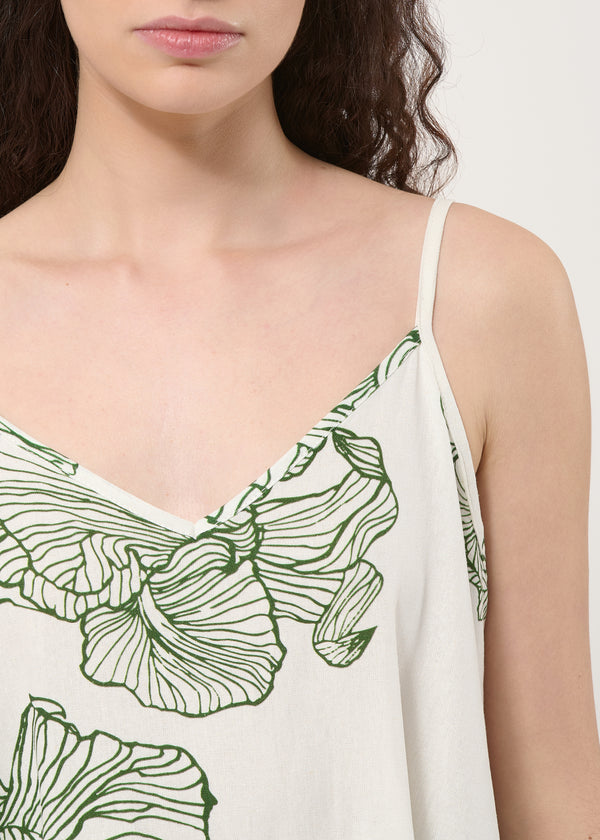 Robe longue blanche imprimée - OFF WHITE/VERT MOUSSE#couleur_OFF WHITE/VERT MOUSSE