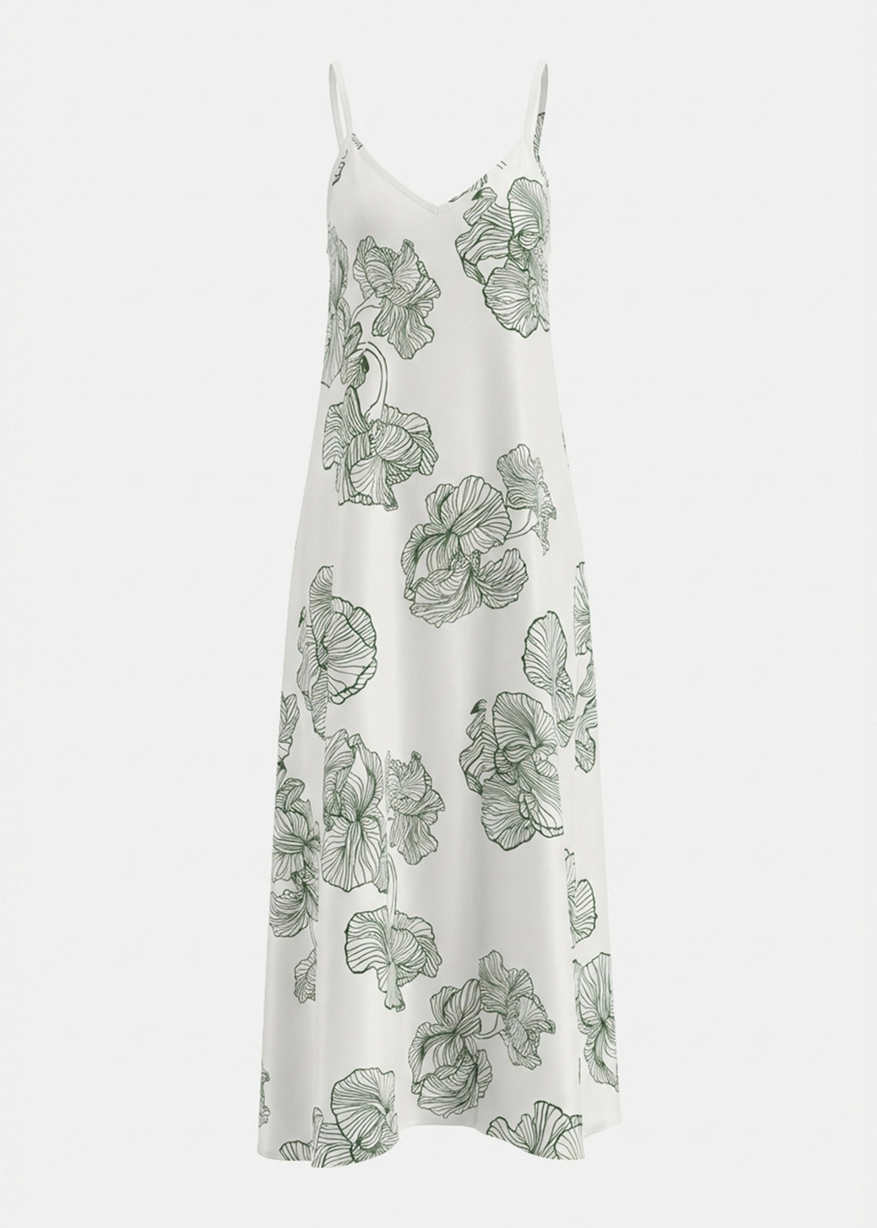 Robe longue blanche imprimée - OFF WHITE/VERT MOUSSE#couleur_OFF WHITE/VERT MOUSSE