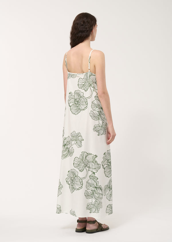 Robe longue blanche imprimée - OFF WHITE/VERT MOUSSE#couleur_OFF WHITE/VERT MOUSSE