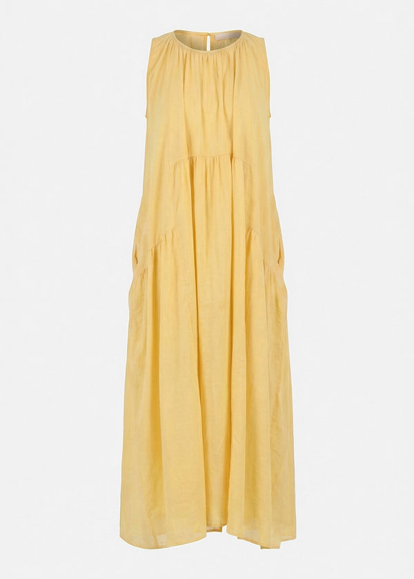 Robe longue froncée jaune pâle - COLZA#couleur_COLZA