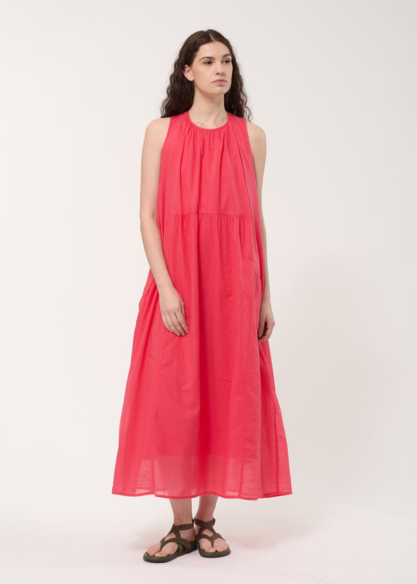 Robe longue froncée corail - VERMILLON#couleur_VERMILLON