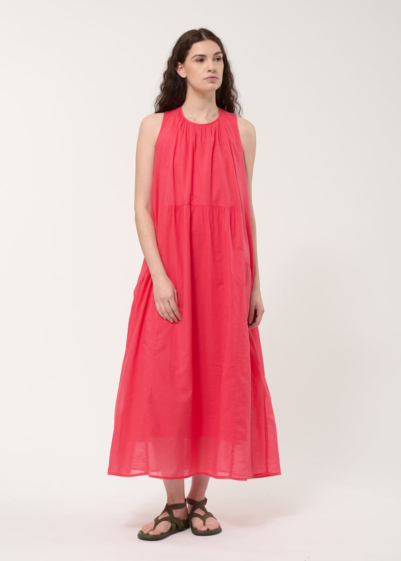 Robe longue froncée corail - VERMILLON#couleur_VERMILLON