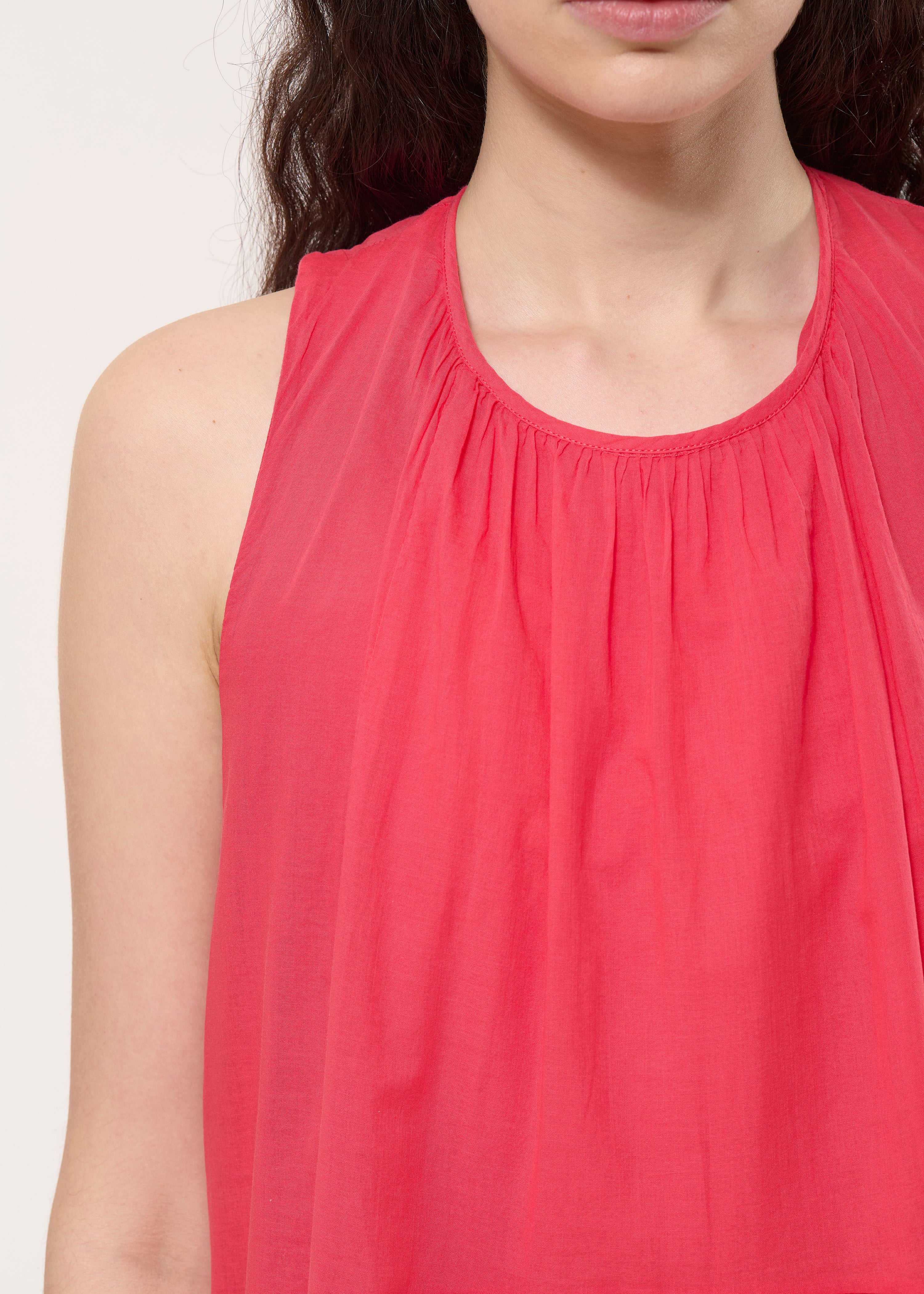 Robe longue froncée corail - VERMILLON#couleur_VERMILLON