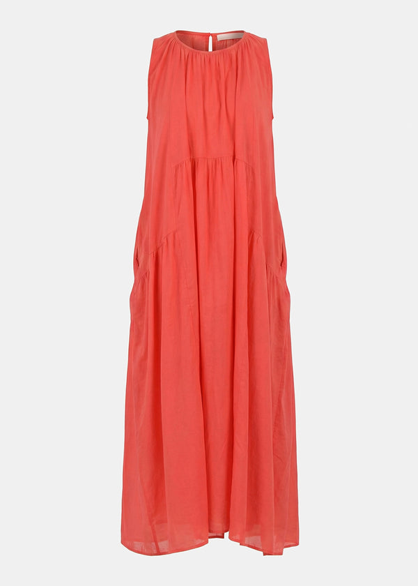 Robe longue froncée corail - VERMILLON#couleur_VERMILLON
