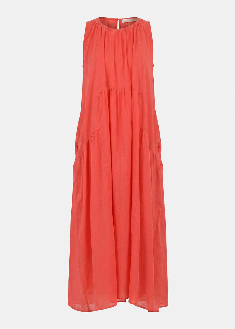 Robe longue froncée corail - VERMILLON#couleur_VERMILLON
