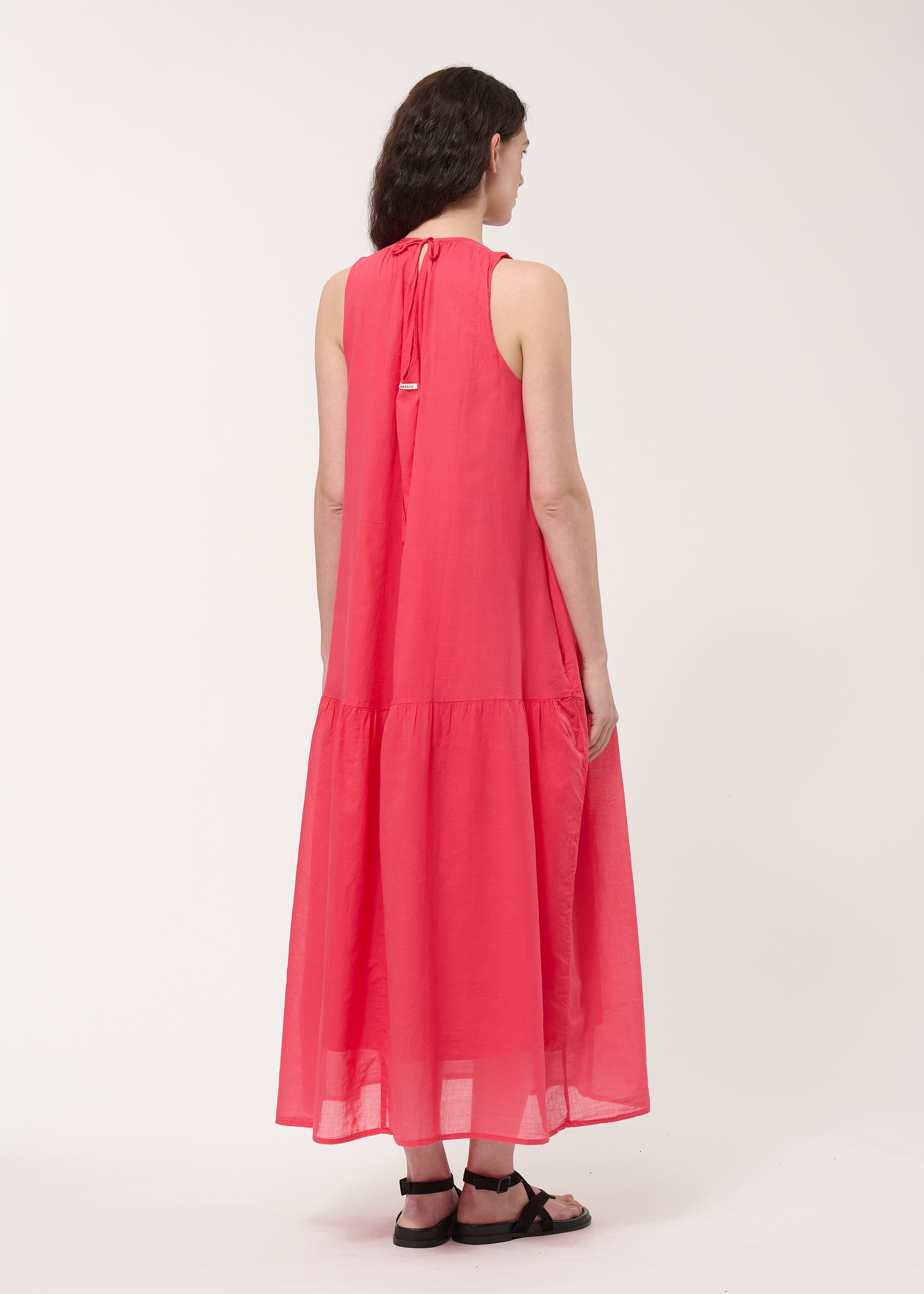 Robe longue froncée corail - VERMILLON#couleur_VERMILLON