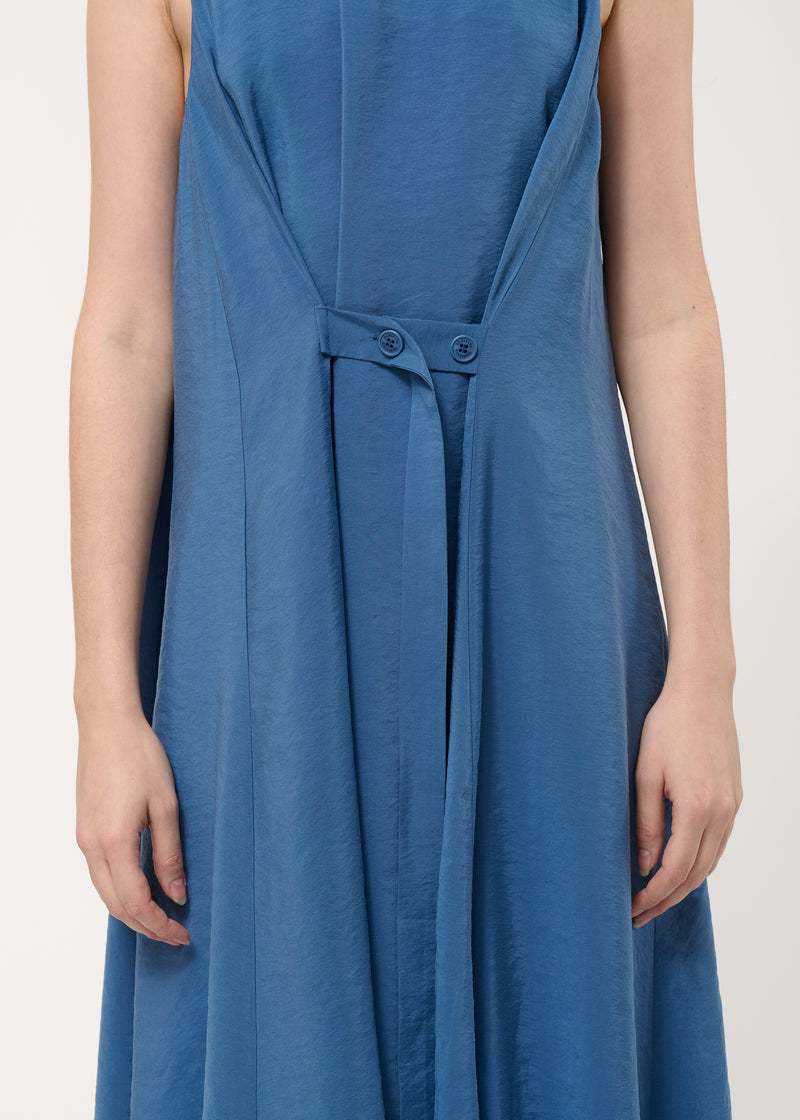 Robe drapée bleue en modal gaufré - DENIM#couleur_DENIM