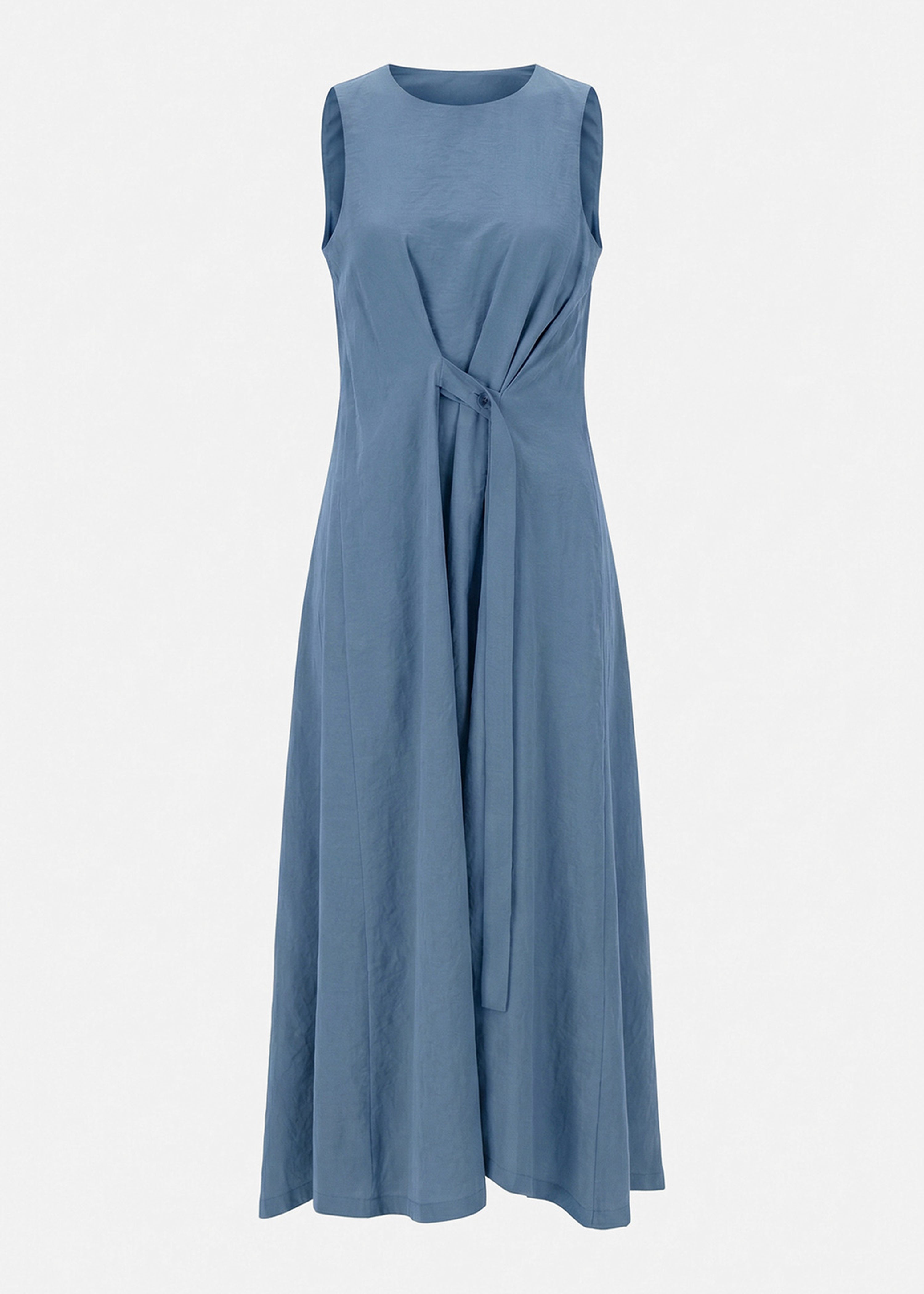 Robe drapée bleue en modal gaufré - DENIM#couleur_DENIM