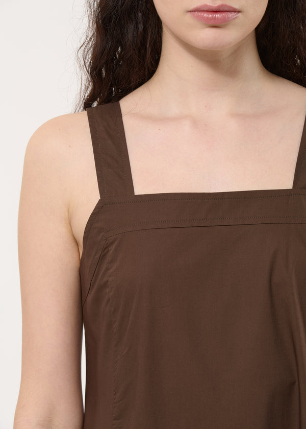 Robe longue trapèze marron en popeline de coton - CHOCOLAT#couleur_CHOCOLAT