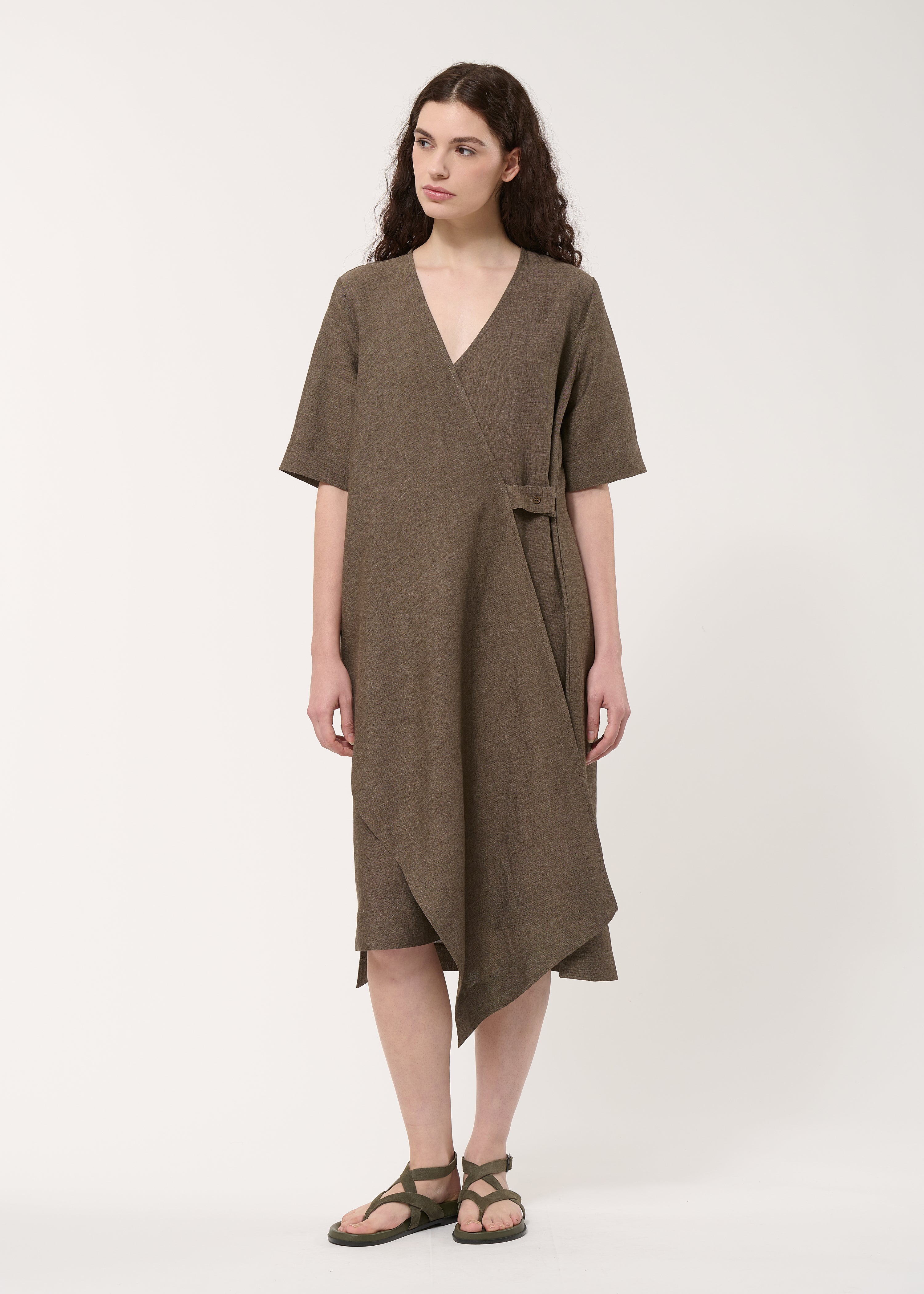 Robe portefeuille asymétrique marron - MOKA#couleur_MOKA