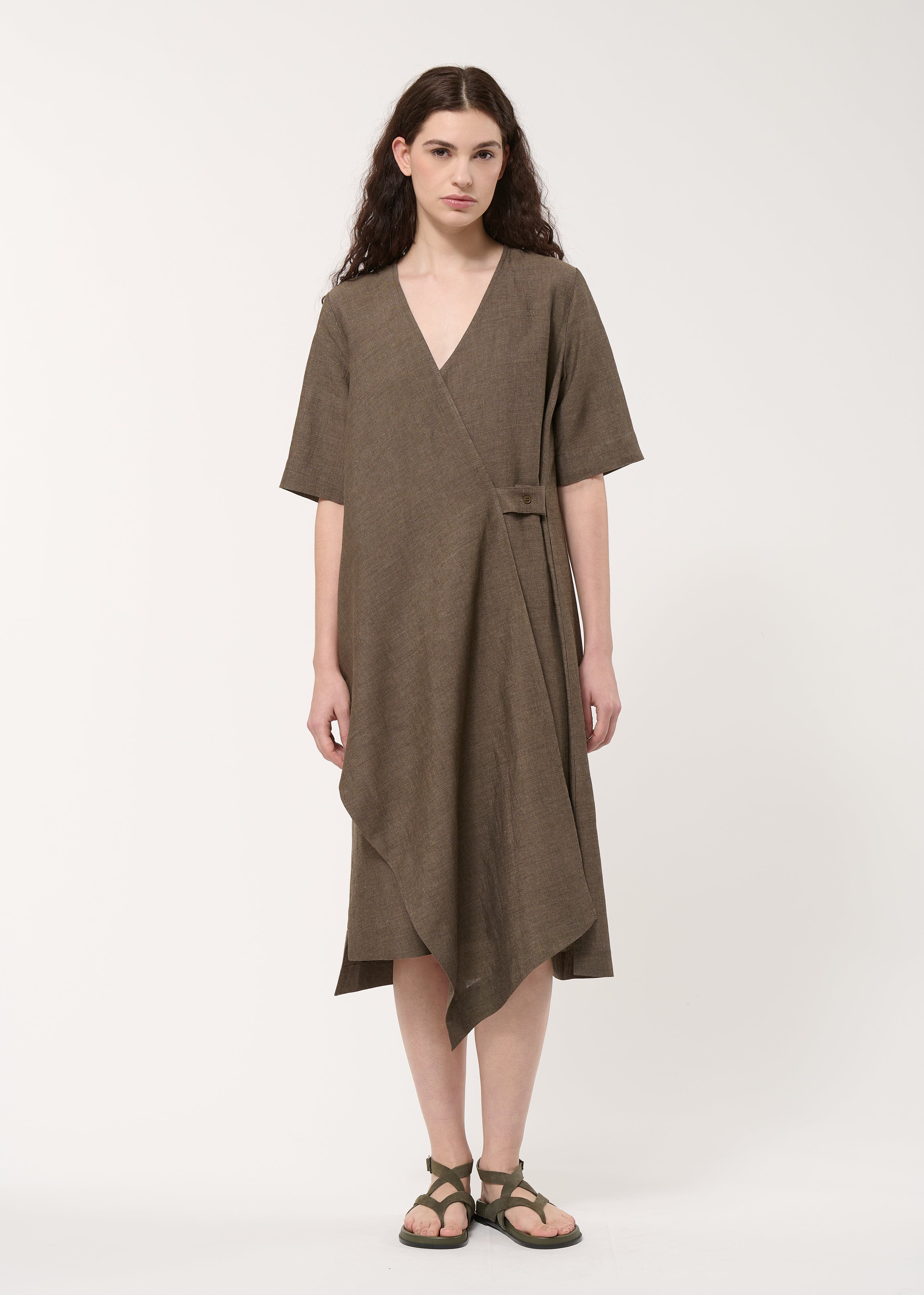 Robe portefeuille asymétrique marron - MOKA#couleur_MOKA