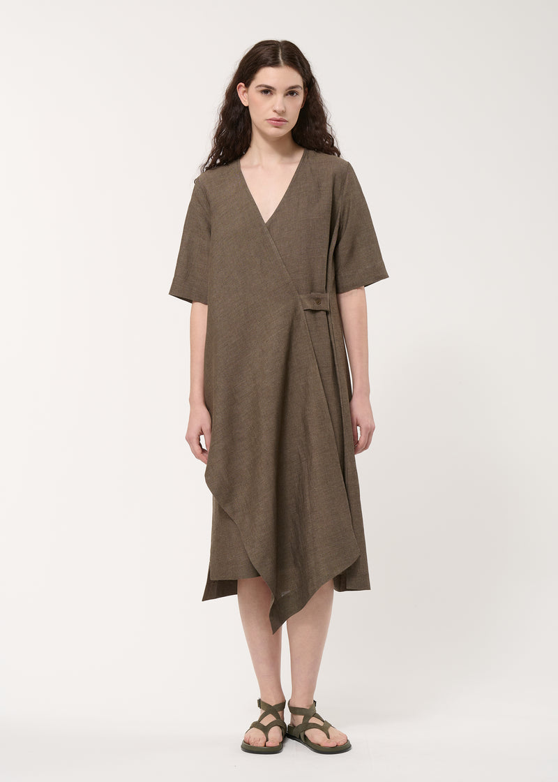 Robe portefeuille asymétrique marron - MOKA#couleur_MOKA