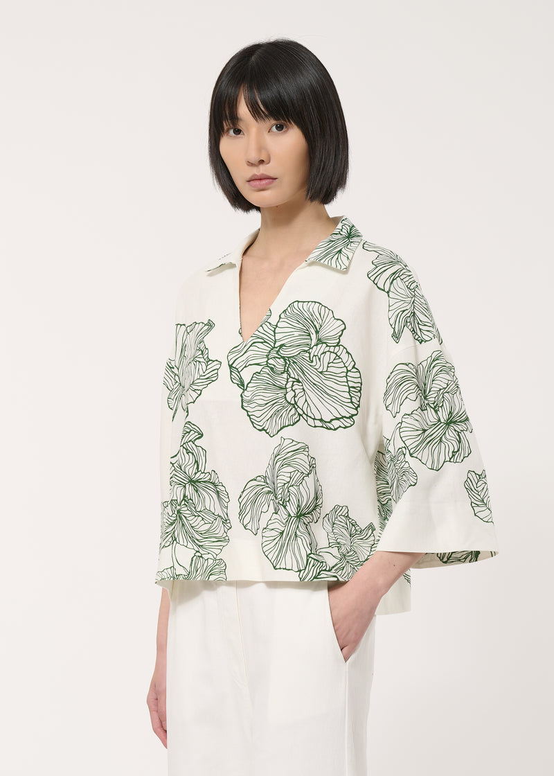 Top blanc imprimé - OFF WHITE/VERT MOUSSE#couleur_OFF WHITE/VERT MOUSSE