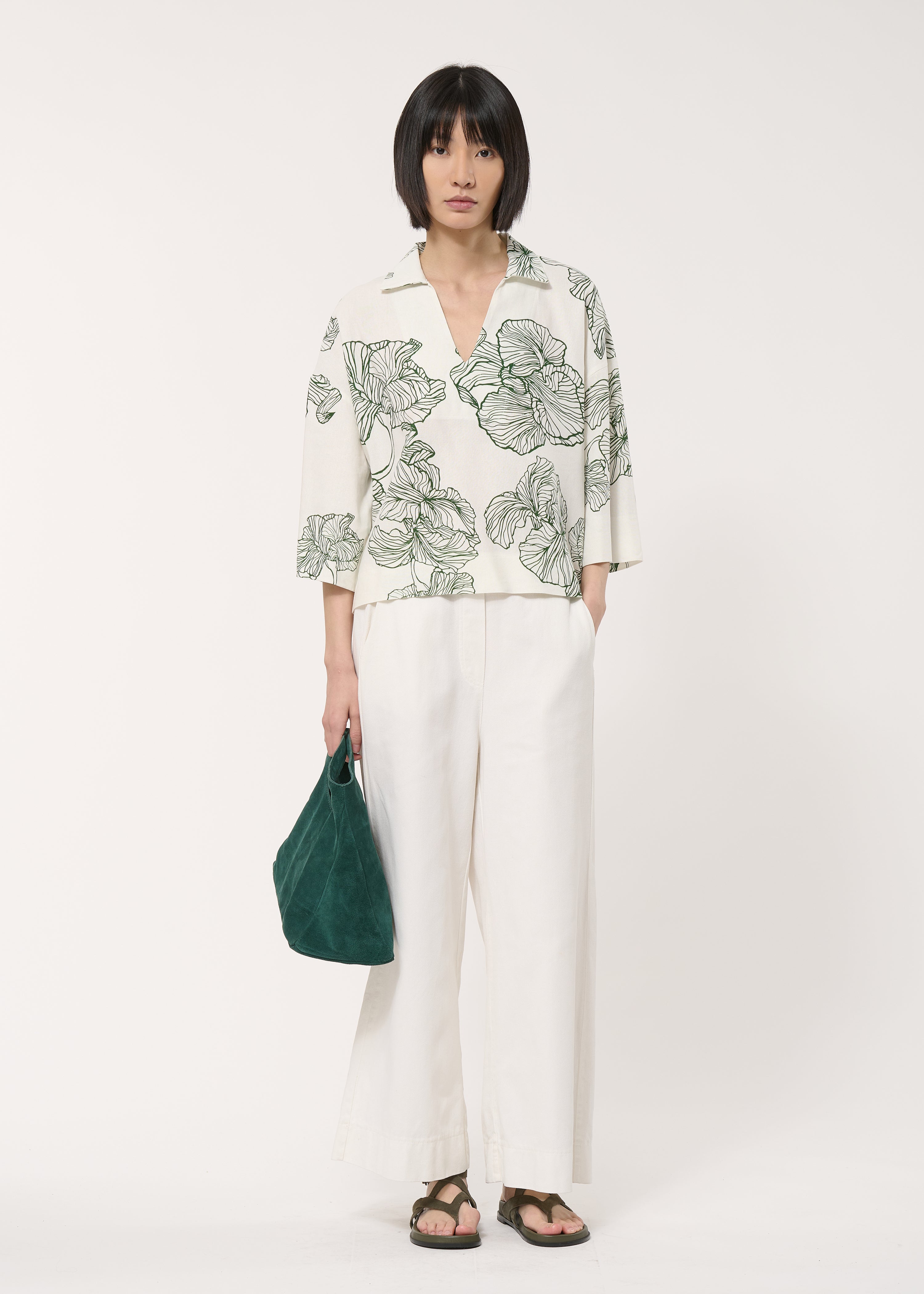 Top blanc imprimé - OFF WHITE/VERT MOUSSE#couleur_OFF WHITE/VERT MOUSSE