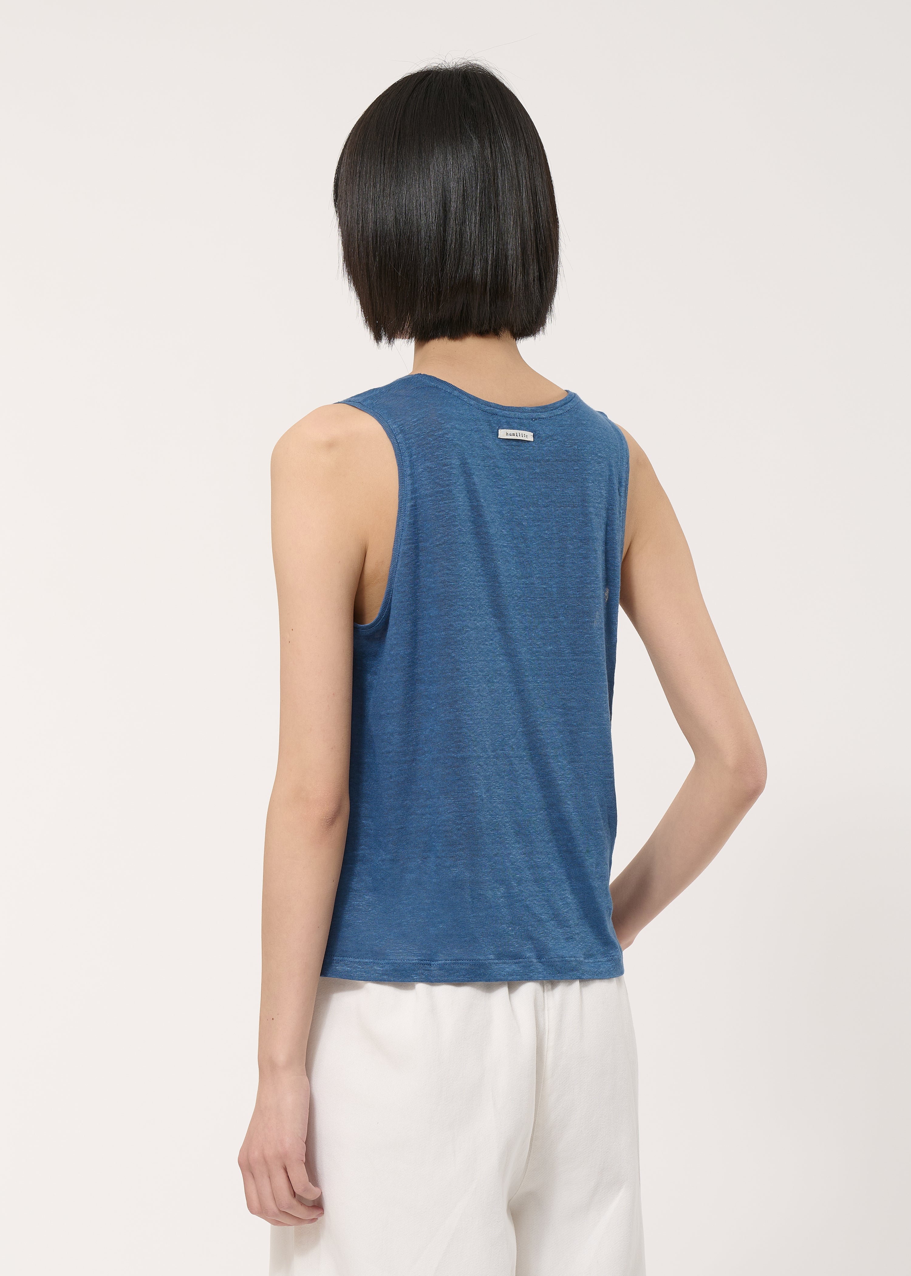 Débardeur loose bleu en lin - DENIM#couleur_DENIM