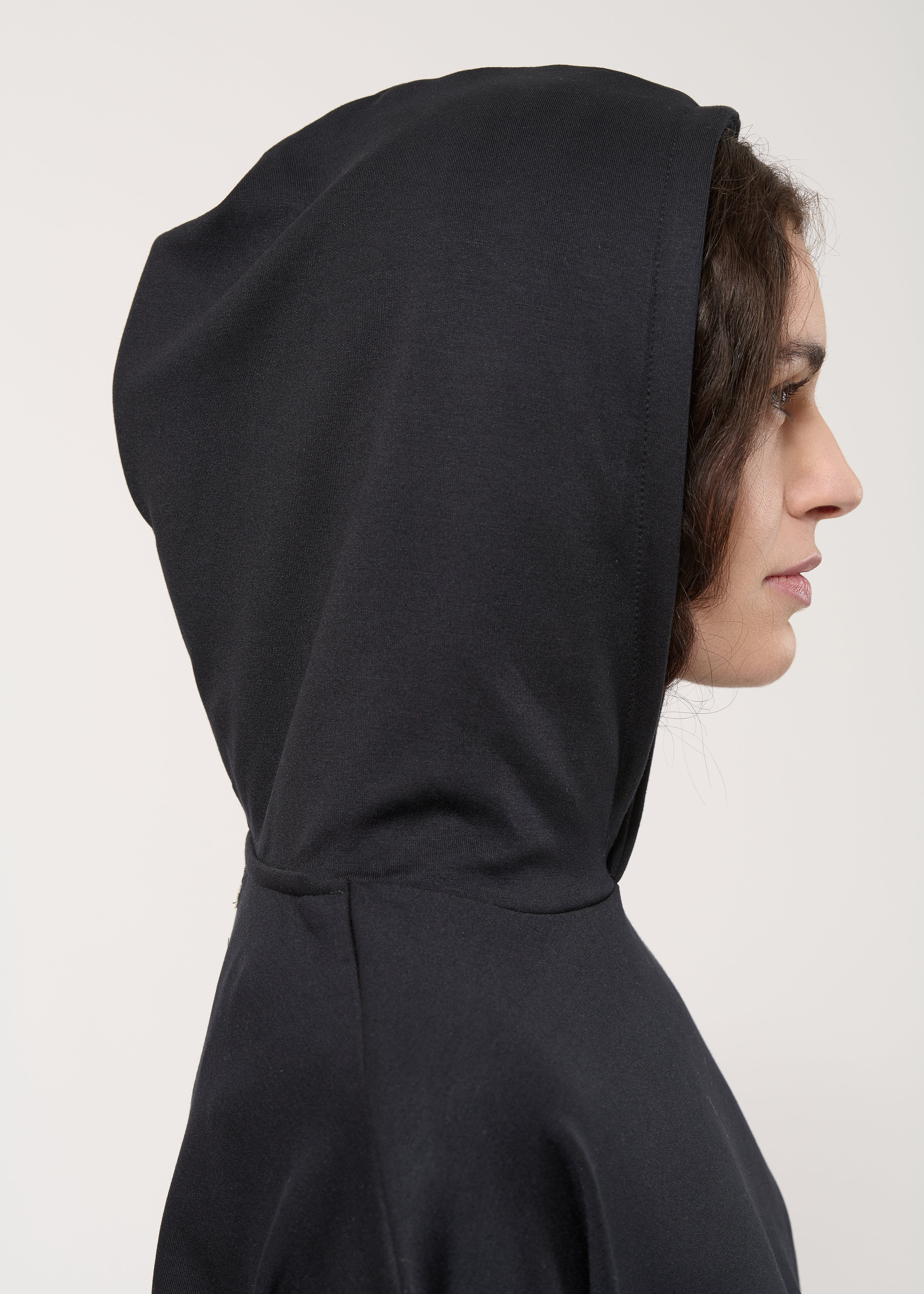 Sweat ample à capuche noir ultra soft en popeline de coton - NOIR#couleur_NOIR